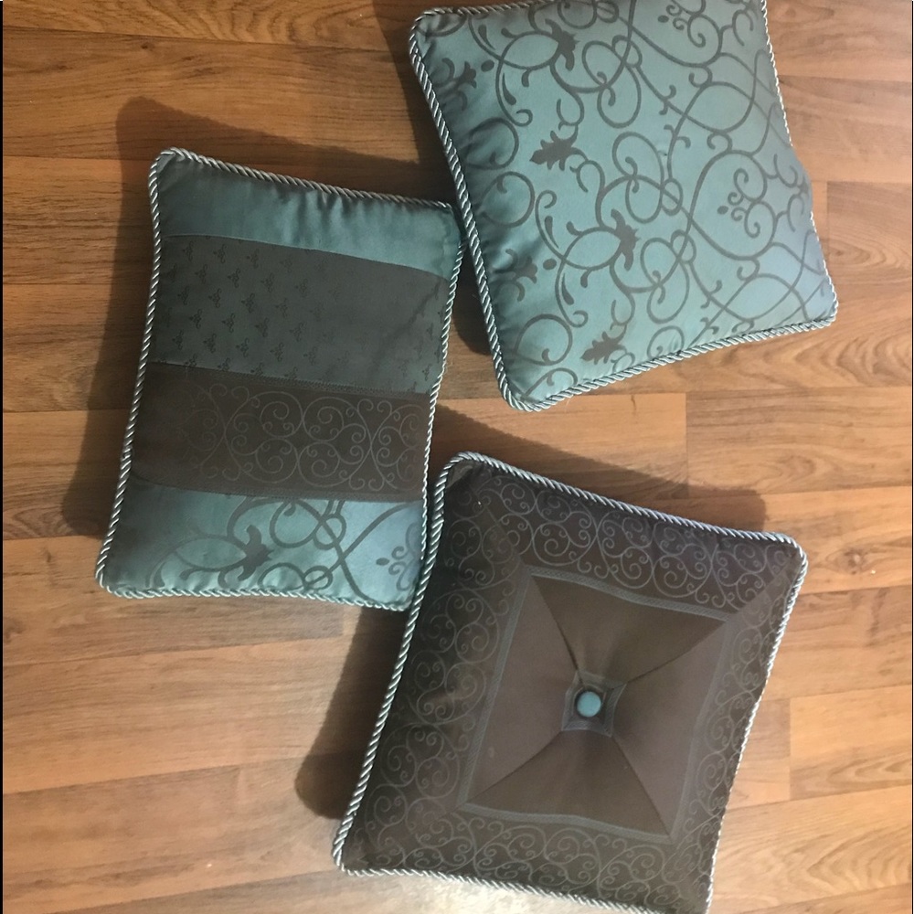 3 beautiful brown & turqoise pillows